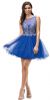 Boat Neck Sheer Sequins Mesh Top Short Baby Doll Dress in Royal Blue